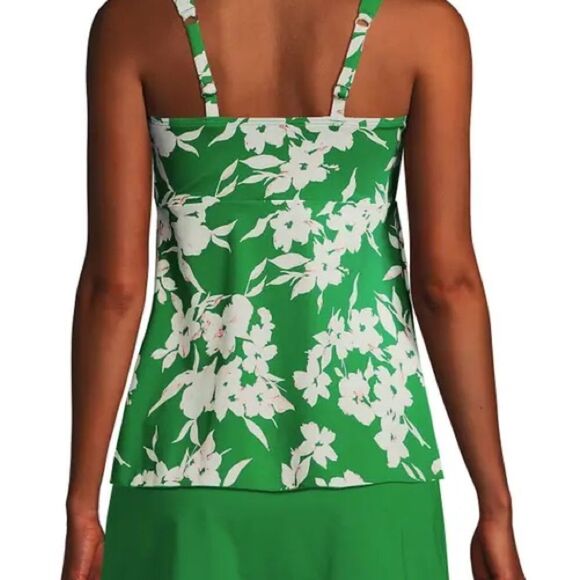 Land’s End Plus Regular flutter Tankini top green grass painted flower print Var - Picture 2 of 10